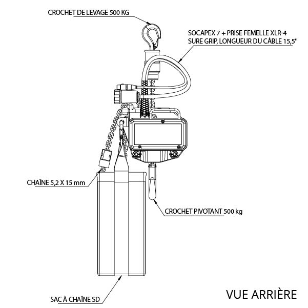 Joel - Gréage motorisé Palan à chaîne Tour Rig 500kg bas voltage double frein
